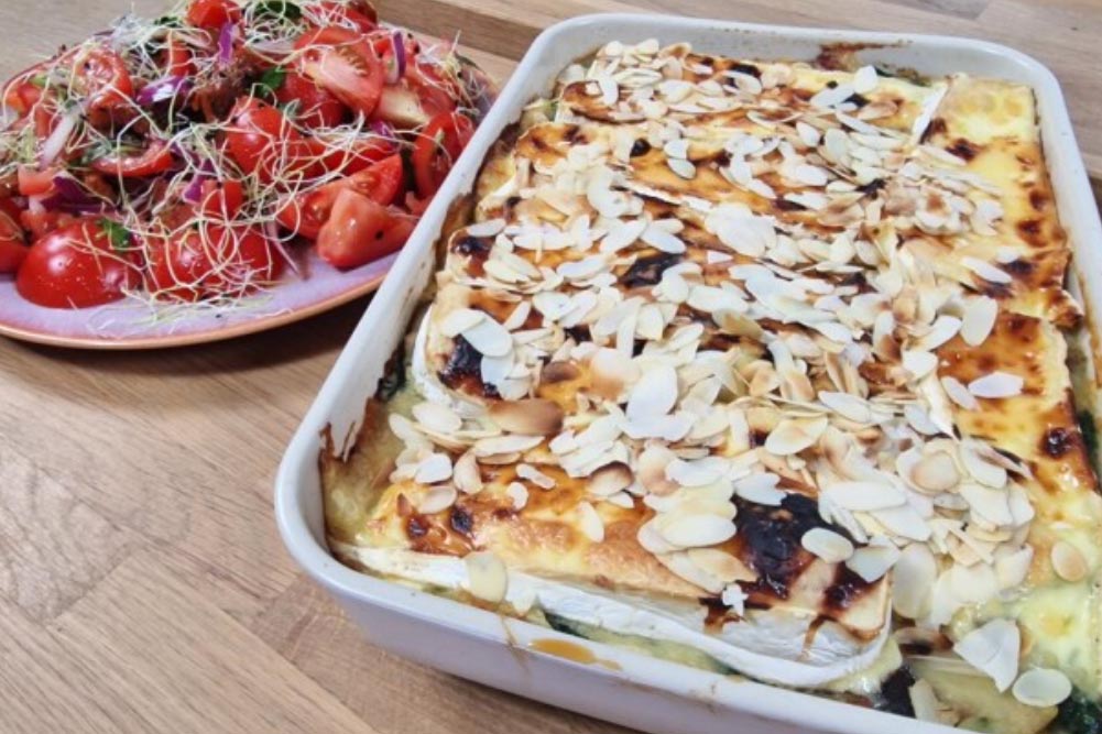 Paddenstoelenstamppot uit de oven met brie en honing